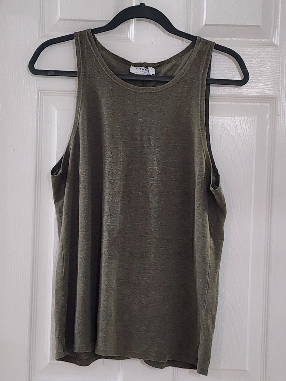 ​FRAME Army Green 100% Linen Tank Top - Size M - Minimalist Quiet Luxury